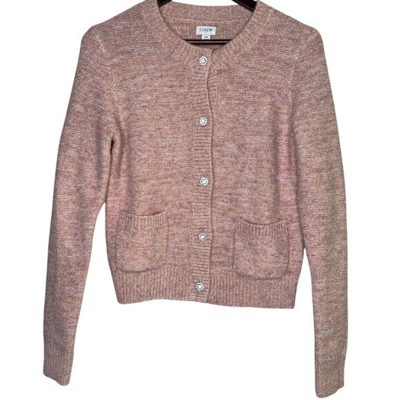 J. Crew Sweaters - J.Crew Shimmer Lady Cardigan Sweater Crystal Buttons XS Rose Blush Metallic